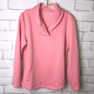 Long Sleeve Pink Fleece V Neck Sweatshirt